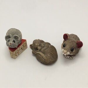 3 Artesania Rinconda Standing Mouse, and On Cheese, & Sandcast Laying Mouse 1981